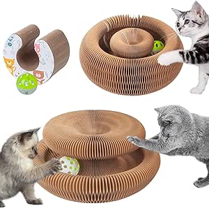 Foldable Cat Scratcher with Bell & Catnip - Multi-Level Cardboard Toy for Kittens, Durable Claw Sharpener
