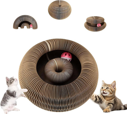 Foldable Cat Scratcher with Bell & Catnip - Multi-Level Cardboard Toy for Kittens, Durable Claw Sharpener