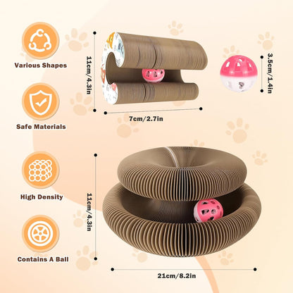Foldable Cat Scratcher with Bell & Catnip - Multi-Level Cardboard Toy for Kittens, Durable Claw Sharpener