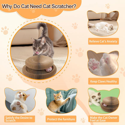 Foldable Cat Scratcher with Bell & Catnip - Multi-Level Cardboard Toy for Kittens, Durable Claw Sharpener