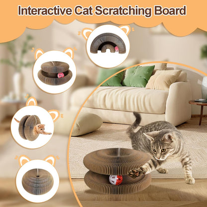 Foldable Cat Scratcher with Bell & Catnip - Multi-Level Cardboard Toy for Kittens, Durable Claw Sharpener